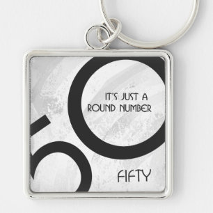 White 50 Decade Birthdday Keychain