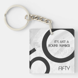 White 50 Decade Birthdday Keychain