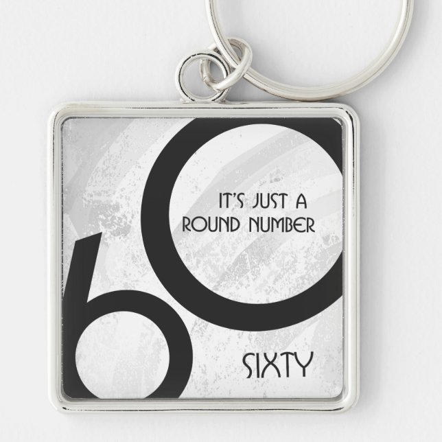 White 60 Decade Birthday Keychain (Front)