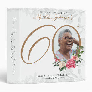 White 60th Birthday Gold Chic Floral Custom Photo Binder