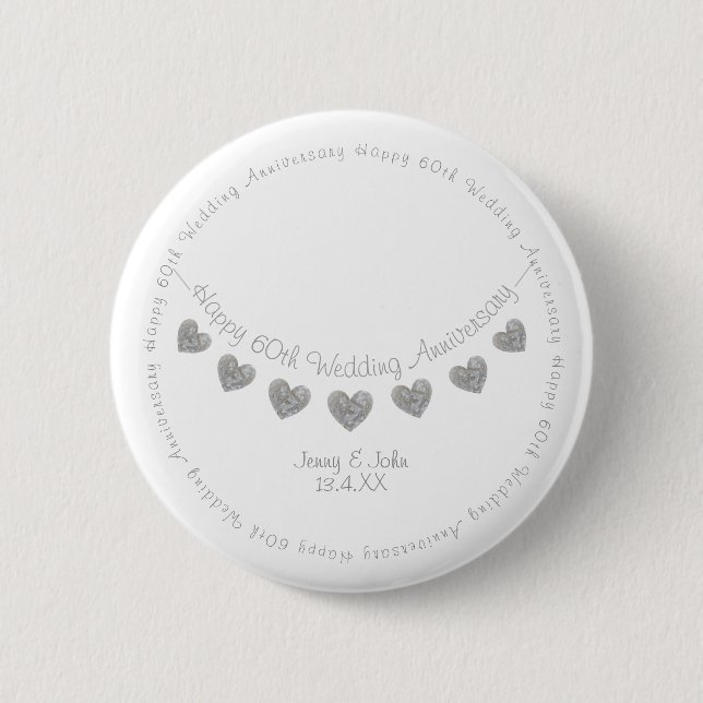 White 60th Diamond Wedding Anniversary bunting 2 Inch Round Button (Front)