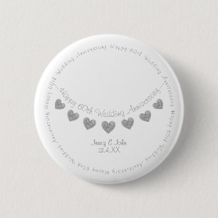 White 60th Diamond Wedding Anniversary bunting 2 Inch Round Button