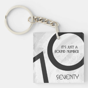 White 70 Decade Birthday Keychain
