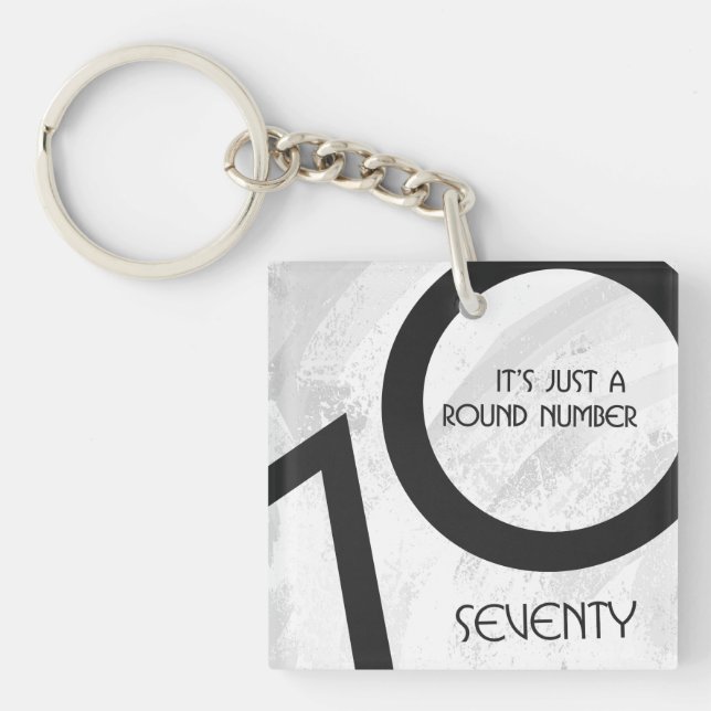 White 70 Decade Birthday Keychain (Front)