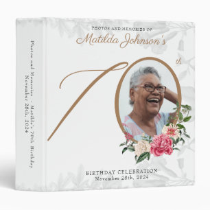 White 70th Birthday Gold Chic Floral Custom Photo Binder
