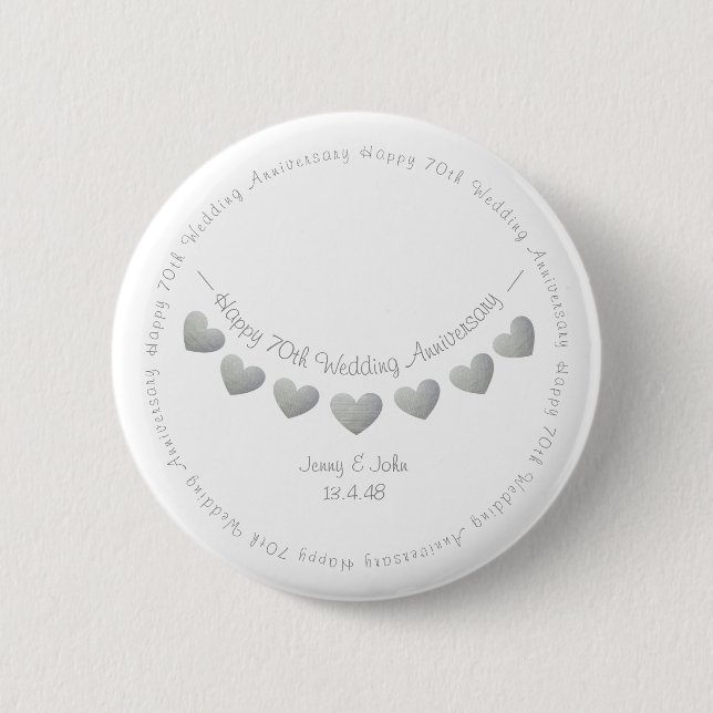 White 70th Platinum Wedding Anniversary bunting 2 Inch Round Button (Front)