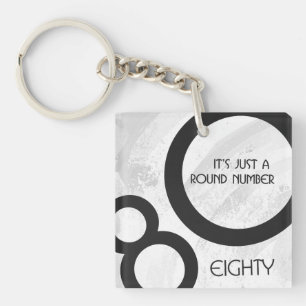 White 80 Decade Birthday Keychain