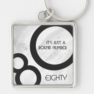 White 80 Decade Birthday Keychain
