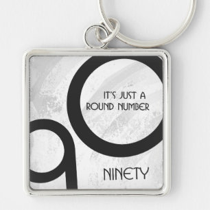White 90 Decade Birthday Keychain