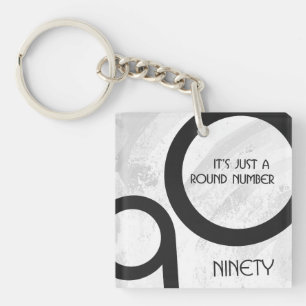 White 90 Decade Birthdday Keychain
