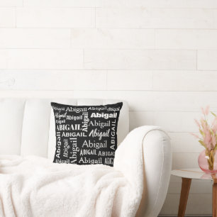 White ABIGAIL Name On Black Throw Pillow