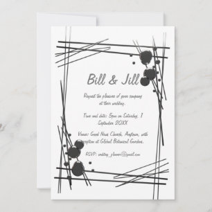 White Abstract Black Line + Bubble Art Wedding Invitation