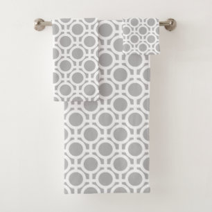 White Abstract Circles on Light Silver Grey Bath Towel Set