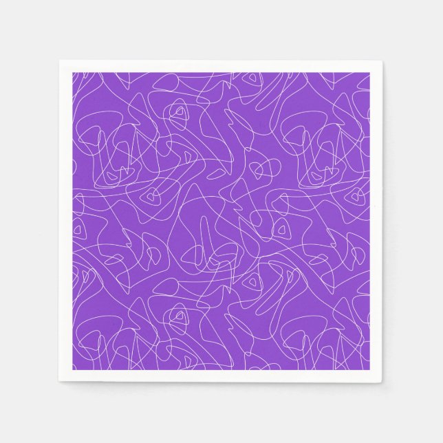 white abstract curved lines on a purple background napkin (Front)