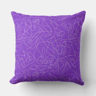white abstract curved lines on a purple background throw pillow