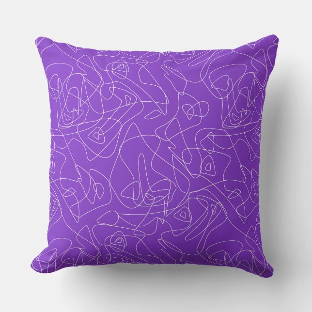 white abstract curved lines on a purple background throw pillow (Front)