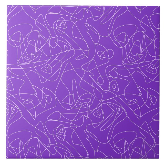 white abstract curved lines on a purple background tile (Front)