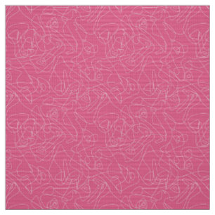 White abstract doodles on pink background fabric