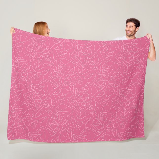 White abstract doodles on pink background fleece blanket (In Situ)