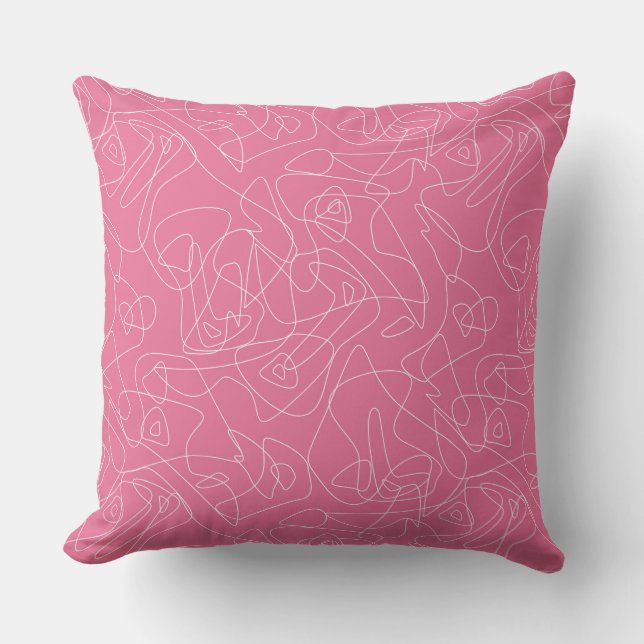 White abstract doodles on pink background outdoor pillow (Front)