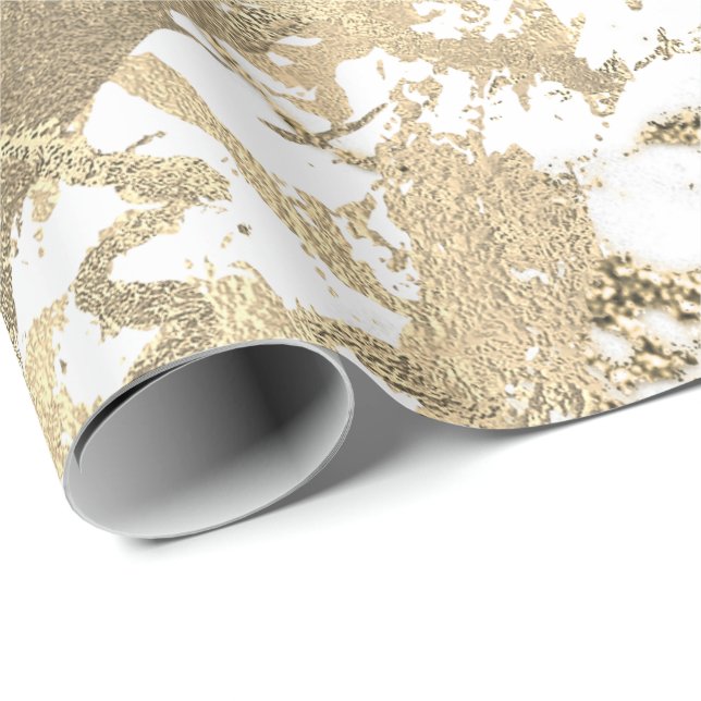 White Abstract Foxier Gold Marble Shiny Metallic Wrapping Paper (Roll Corner)