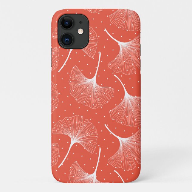White abstract leaves pattern on orange background Case-Mate iPhone case (Back)