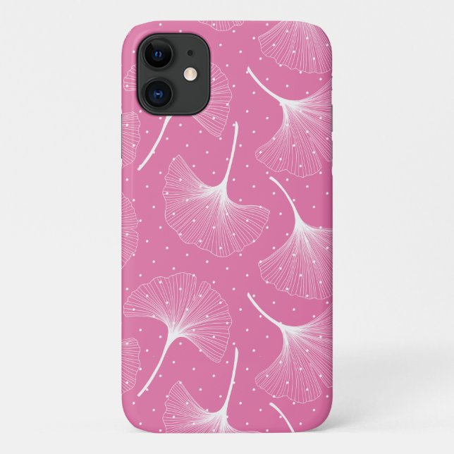 White abstract leaves pattern on pink background Case-Mate iPhone case (Back)