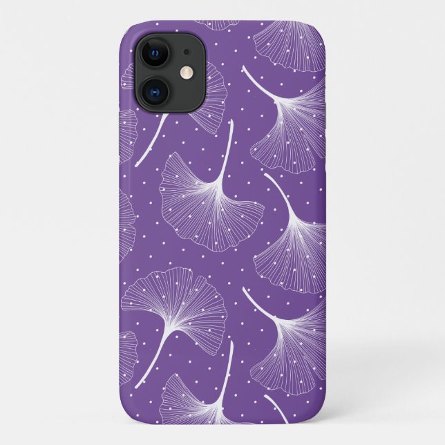 White abstract leaves pattern on purple background Case-Mate iPhone case (Back)