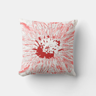 white Abstract Red and Pink African Daisy Flower Throw Pillow