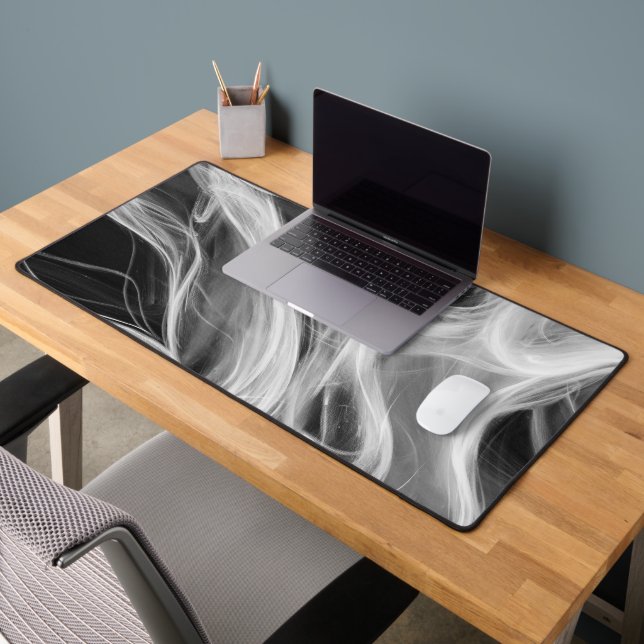 White Abstract Smoke Swirl Desk Mat (Office 2)