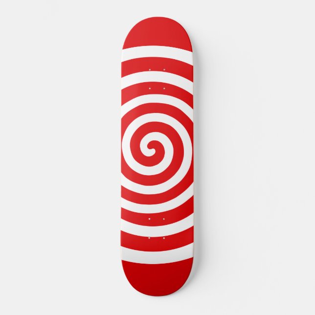 White Abstract Spiral Circle on Red Skateboard (Front)
