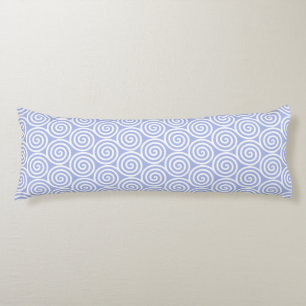 White Abstract Spiral Circles on Light Blue Body Pillow