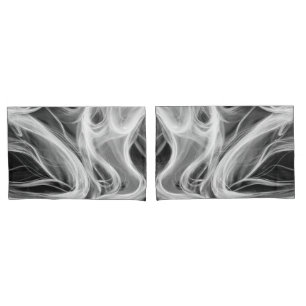 White Abstract Swirling Smoke Design On Black Pillowcase