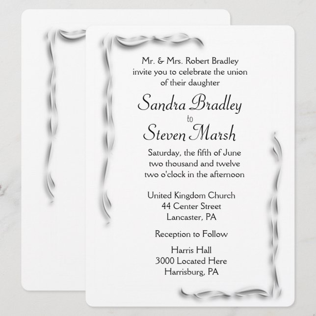 White Accent Wedding Invitation (Front/Back)