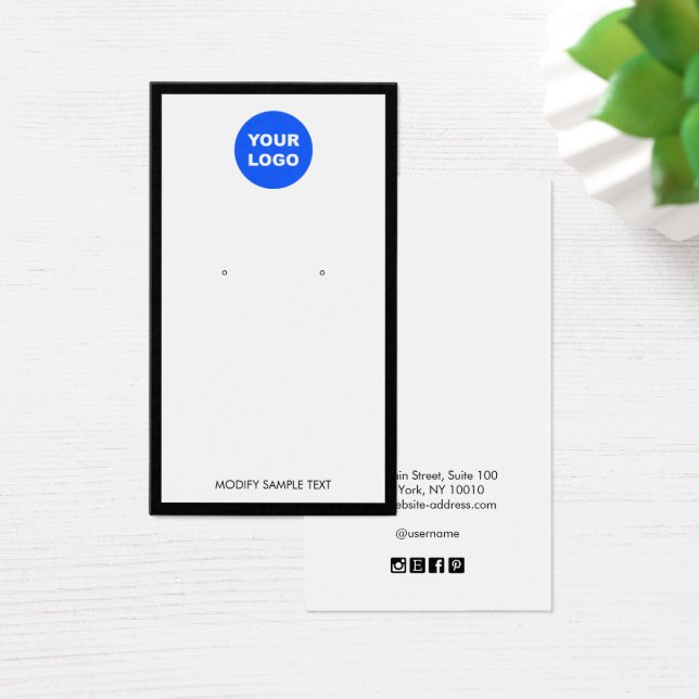 White Add Logo Black Border Earring Display Card (Desk)