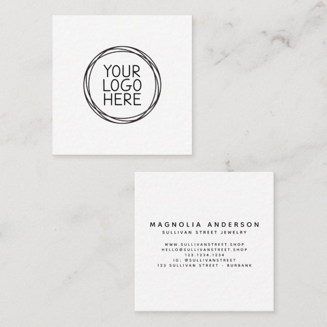 White Add Your Logo Modern  Square Business Card (Front/Back)