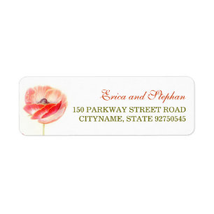 white address label with red poppy flowers