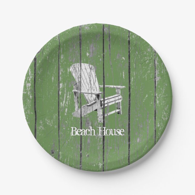 White Adirondack Chair Your Text Background Colour Paper Plate (Front)