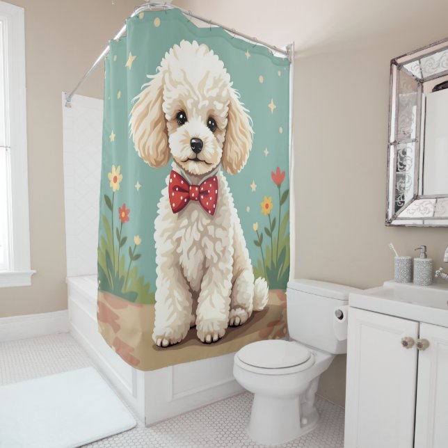 White adorable poodle with bow tie (In Situ)