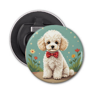 White adorable poodle with bow tie bottle opener