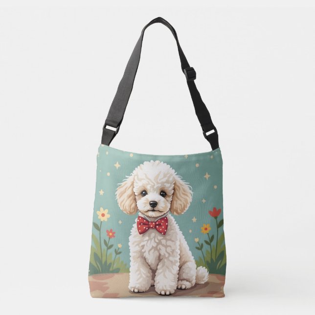 White adorable poodle with bow tie crossbody bag (Front)