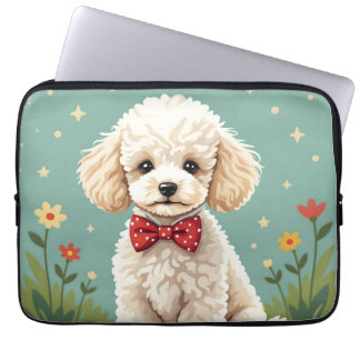 White adorable poodle with bow tie laptop sleeve
