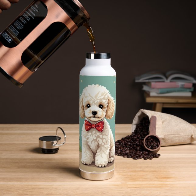 White adorable poodle with bow tie water bottle (Coffee (Rotated))