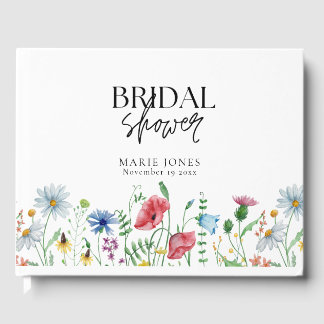White Aesthetic Wildflowers Bridal Shower  Guest Book