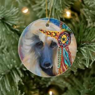 White Afghan Hound Ceramic Ornament