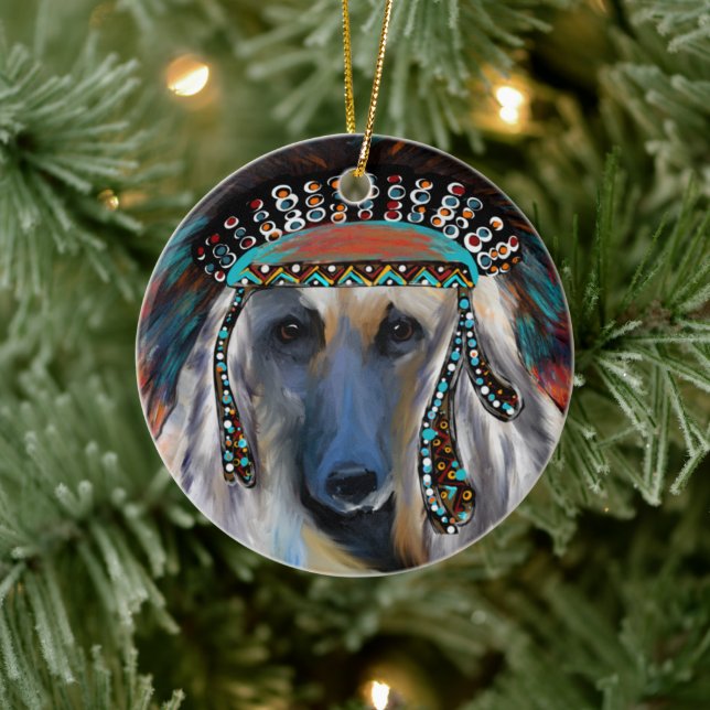 White Afghan Hound  Ceramic Ornament (Tree)