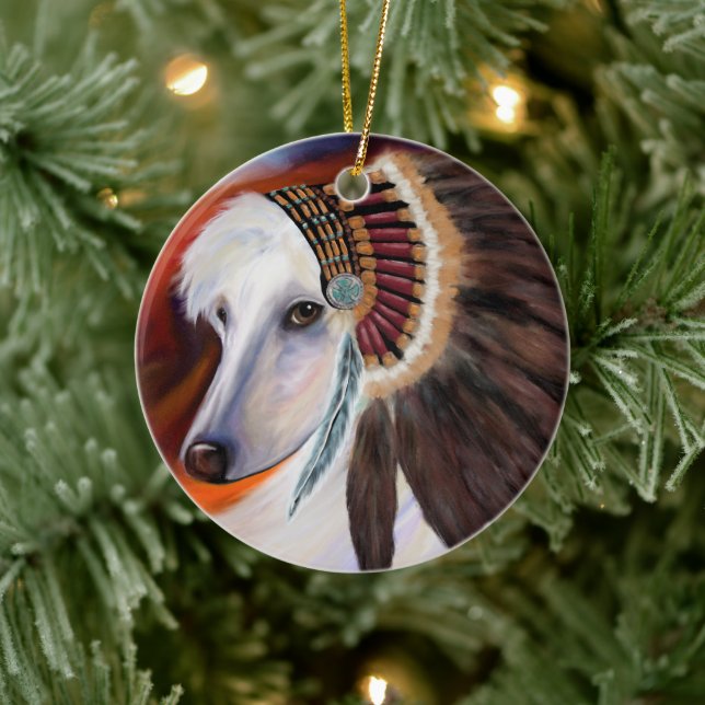 White Afghan Hound Ceramic Ornament (Tree)