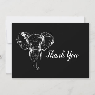 White African Elephant on Black Thank You Card