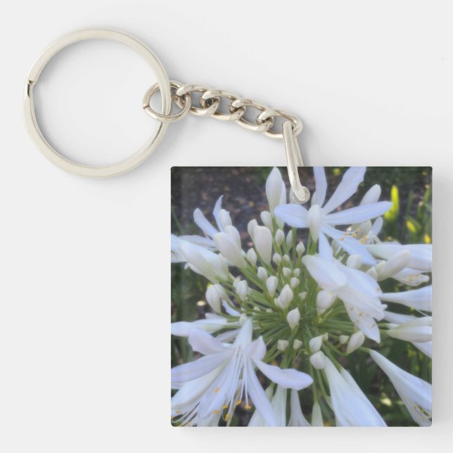 White Agapanthus Flowers Keychain (Front)