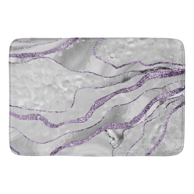 White Agate Lavender Glitter Glam #1  Bath Mat (Front)